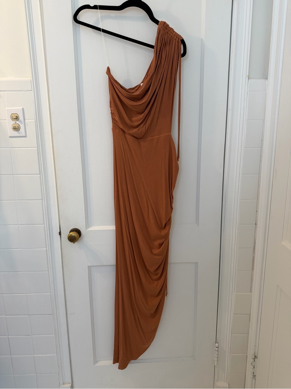 Women’s One-Shoulder Draped Ribbed Maxi Dress